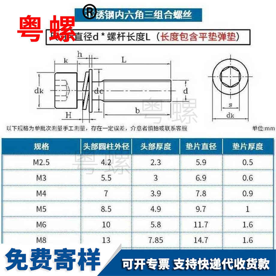 訂制8.8級內六角迪慶三組合螺絲
