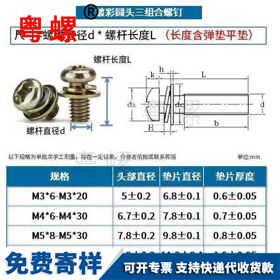 訂制鍍彩圓頭山南三組合螺絲